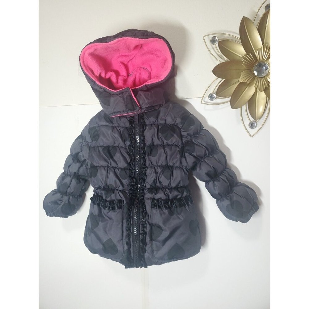 Pink Platinum Baby Toddler Girls Full Zip Hooded Puffer Jacket 12M Fleece Lining